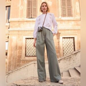 🆕 Wide Leg Twill Pants Sz Medium Petite 💚